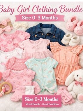 Baby Girl Clothing Bundle Size 0-3 Months - Pink, Peach & Mint Mix